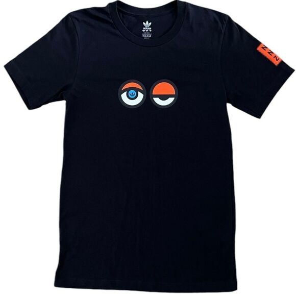 ADIDAS Women's Black T-Shirt With Unique Stylized Eyes Graphic Design Size S - Picture 1 of 7
